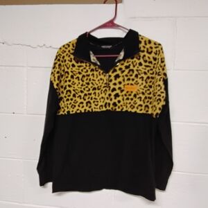 Leopard Print and Black Long Sleeve Top